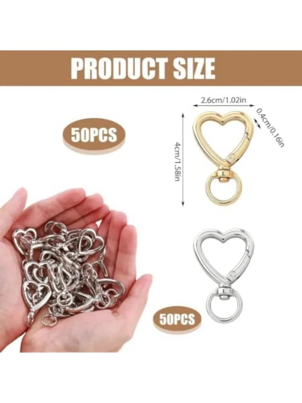 100Pcs Heart-Shaped Carabiner Clips for Keys & Keychains - Cute Hook Set